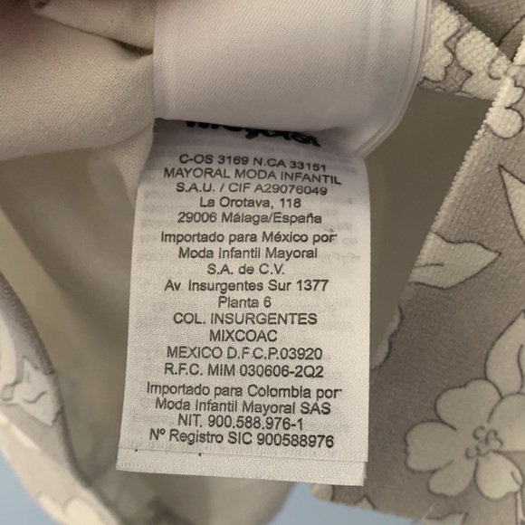 Mayoral gray white long sleeve dress white flowers peter pan collar 12 mo - Picture 5 of 5